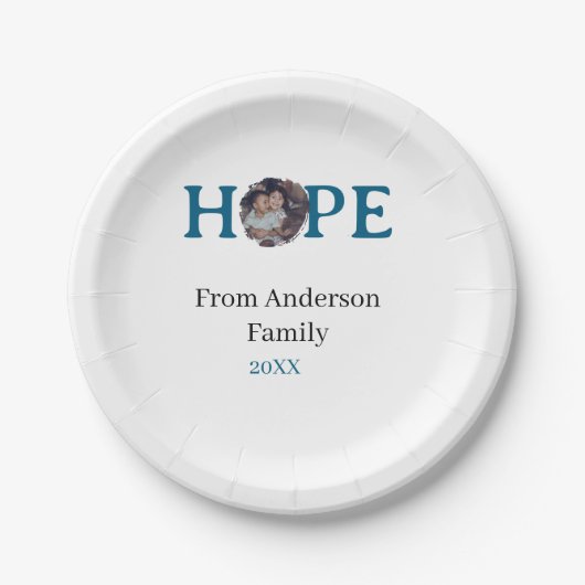 Hope blue holidays bold letter kids photo name yea ペーパープレート (正面)