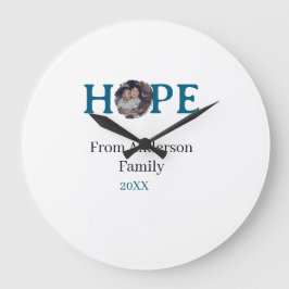 Hope blue holidays bold letter kids photo name yea ラージ壁時計