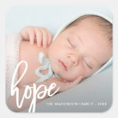 Hope Brushスクリプト（写真、名前、年） スクエアシール (正面)