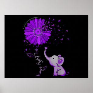 Hope Fight Cute Elephant Alzheimer's Purple Ribbon ポスター