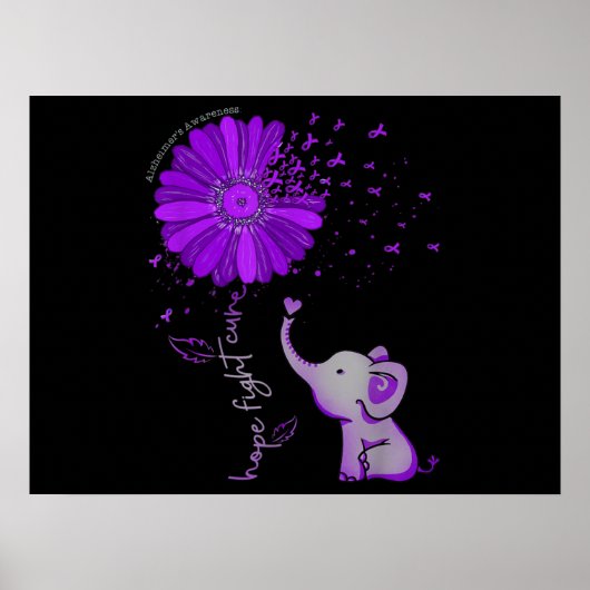 Hope Fight Cute Elephant Alzheimer's Purple Ribbon ポスター (正面)