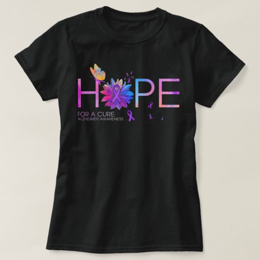 Hope For A Cure Alzheimer Awareness Flower Butterf Tシャツ (デザイン正面)