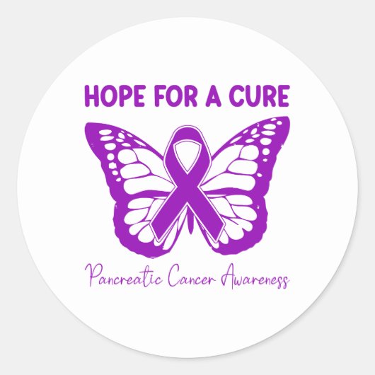 Hope For A Cure Purple Butterfly Pancreatic Cancer ラウンドシール (正面)