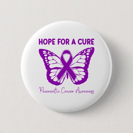 Hope For A Cure Purple Butterfly Pancreatic Cancer 缶バッジ (正面)