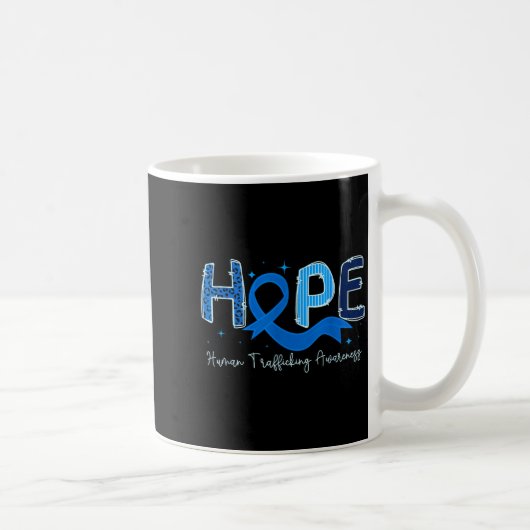 Hope Human Trafficking Awareness Blue Ribbon コーヒーマグカップ (右)