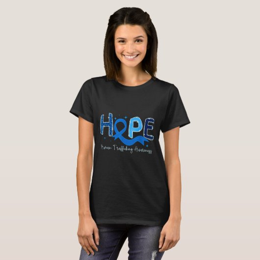 Hope Human Trafficking Awareness Blue Ribbon  Tシャツ (正面フル)