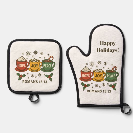 Hope joy Peace and Cocoa 鍋つかみ&鍋敷きセット (正面)