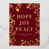 Hope Joy Peace Red図解入りの、写真付きのと金ゴールド写真 箔シーズンカード (正面)