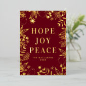 Hope Joy Peace Red図解入りの、写真付きのと金ゴールド写真 箔シーズンカード (立ち正面)