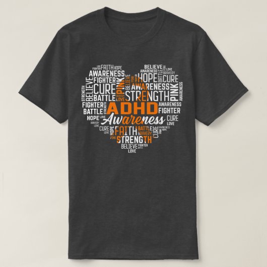 Hope Love Cure ADHD Awareness Warrior Orange Ribbo Tシャツ (デザイン正面)