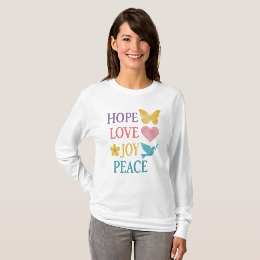 Hope Love Joy Peace Longsleeve T-Shirt – Gift. Tシャツ (正面フル)