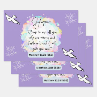 Hope Message - Matthew 11-28 - 3シートラップ紙 ラッピングペーパーシート
