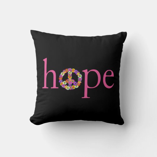 Hope & Peace Signフローラオン黒 クッション (正面)