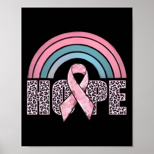 Hope Pink Ribbon Leopard Breast Cancer Awareness W ポスター (正面)