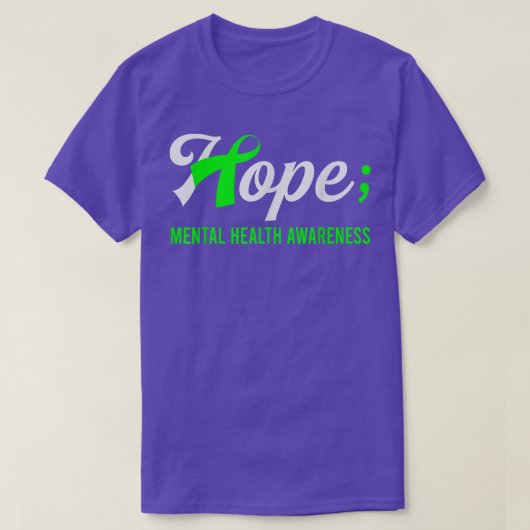 Hope RibbonセミコロンMental Health認識度1708 Tシャツ (デザイン正面)