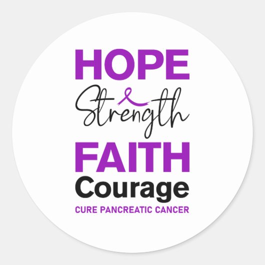 Hope Strength Faith Cure Purple Pancreatic Cancer ラウンドシール (正面)