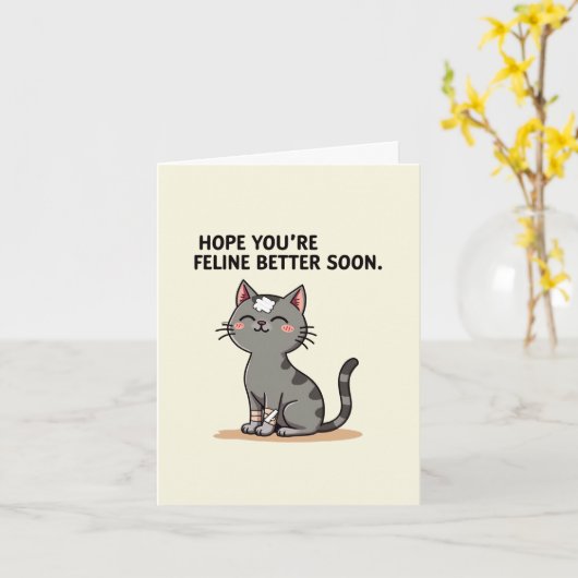 Hope you are feline better card カード (黄色い花)