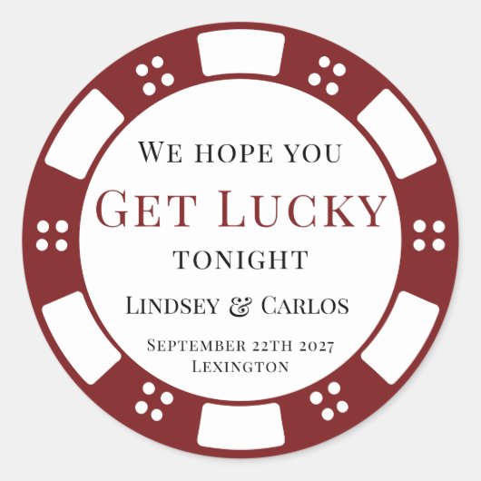 Hope You Get Lucky Wedding Poker Chip ラウンドシール (正面)