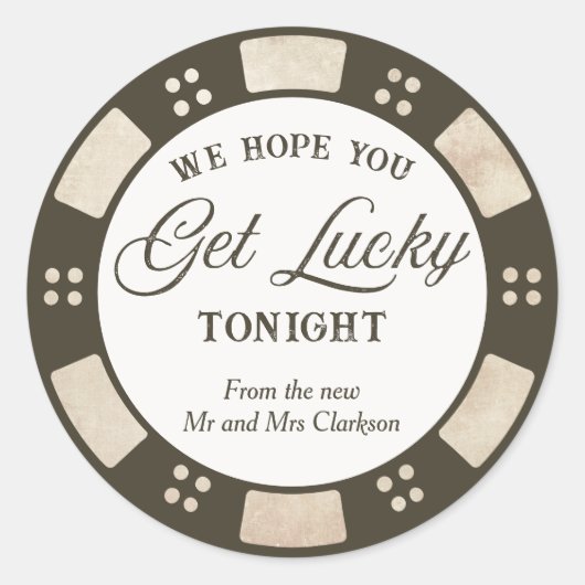 Hope You Get Lucky Wedding Rustic Poker ラウンドシール (正面)