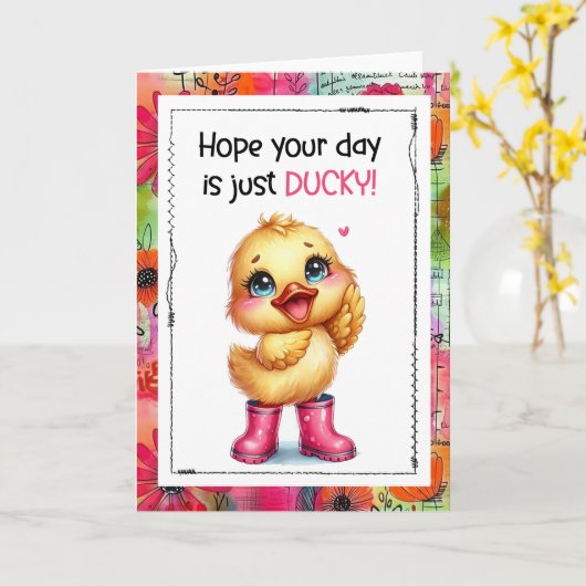 Hope Your Day Is Just Ducky Cute Duck Card カード (黄色い花)