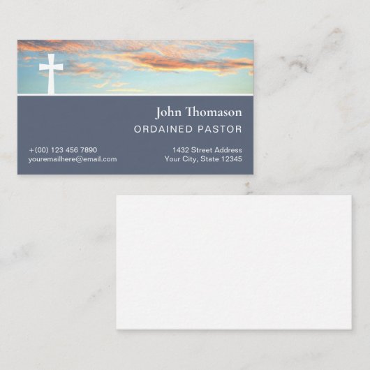 Hopeful Sunrise White Cross Clergy One Sided 名刺 (正面/裏面)