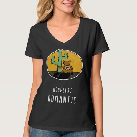 Hopeless Romantic Bear Loves Cactus Tシャツ (正面)