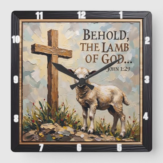 Hope's Hour: Sacred Cross & Lamb スクエア壁時計 (正面)