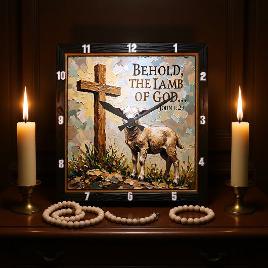 Hope's Hour: Sacred Cross & Lamb スクエア壁時計