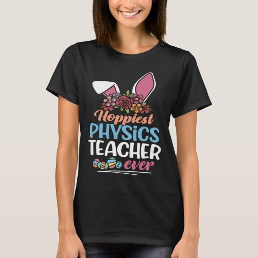 Hoppiest Physics Teacher Ever Bunny Ear Red Plaid  Tシャツ (正面)