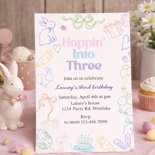 Hoppin’ Into Three Birthday Invitation – Bunny 3rd 招待状