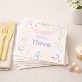 Hoppin’ Into Three Birthday Napkins – Bunny 3rd Bi スタンダードランチョンナプキン