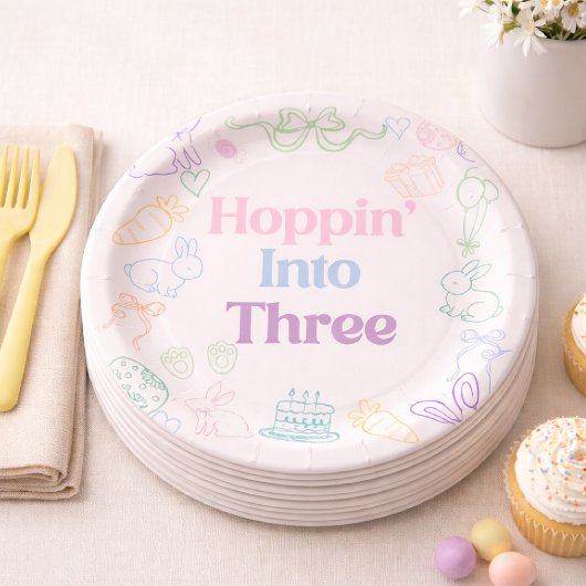 Hoppin’ Into Three Birthday plates– Bunny 3rd  ペーパープレート