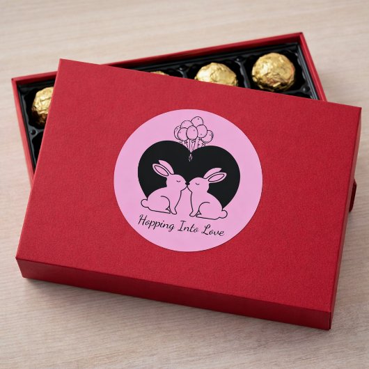 Hopping Into Love - Cute Valentine Bunnies Sticker ラウンドシール