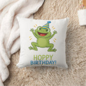 Hoppy Birthday Funny Frog Kids クッション (ブランケット)
