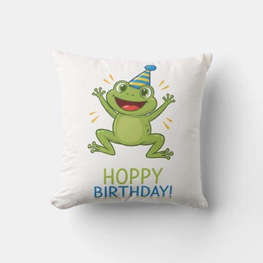 Hoppy Birthday Funny Frog Kids クッション (正面)