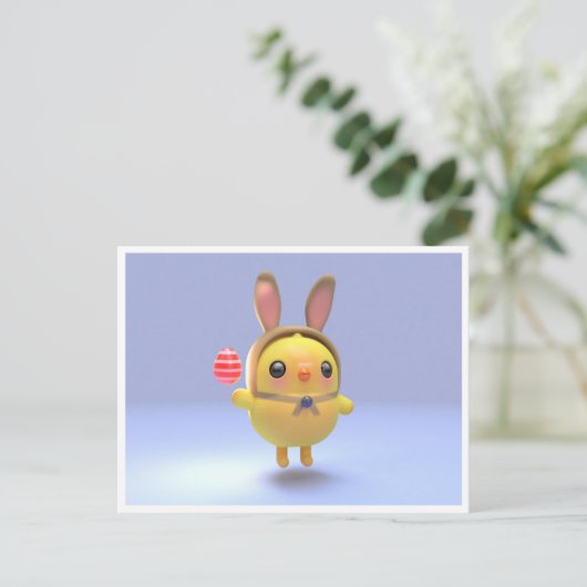 Hoppy Chickling- Easter chicklet with bunny hat シーズンポストカード (スタンド正面)