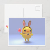 Hoppy Chickling- Easter chicklet with bunny hat シーズンポストカード (正面/裏面)