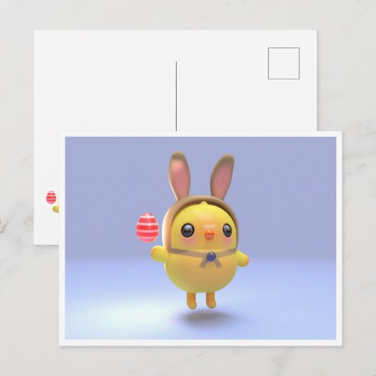 Hoppy Chickling- Easter chicklet with bunny hat シーズンポストカード (正面/裏面)
