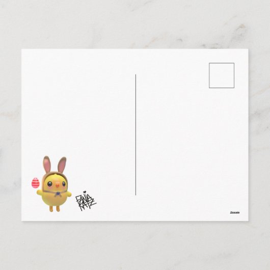 Hoppy Chickling- Easter chicklet with bunny hat シーズンポストカード (裏面)