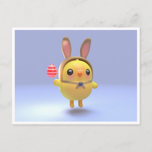 Hoppy Chickling- Easter chicklet with bunny hat シーズンポストカード (正面)
