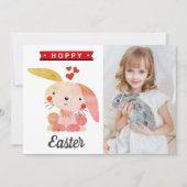"Hoppy Easter" かわいいウサギのイースターフォト カード (正面)