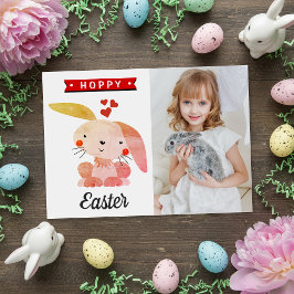 "Hoppy Easter" かわいいウサギのイースターフォト カード
