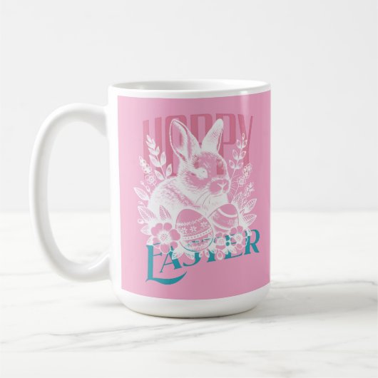 Hoppy Easter Bunny Stamp Pink コーヒーマグカップ (左)