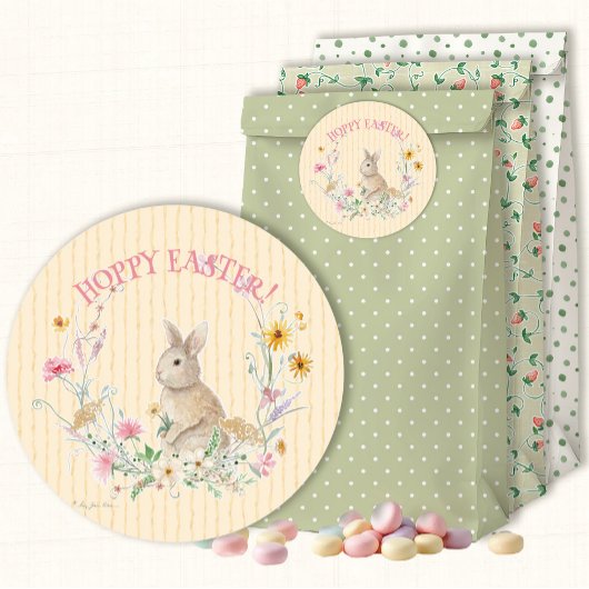 Hoppy Easter Bunny Wildflower Floral Envelope Seal ラウンドシール