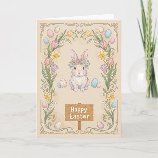 Hoppy Easter Card - Floral Bunny Frame カード (正面)