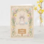 Hoppy Easter Card - Floral Bunny Frame カード (黄色い花)