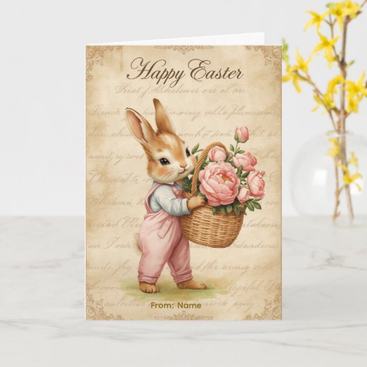 Hoppy Easter Card - Pastel Bunny Crowns カード (黄色い花)