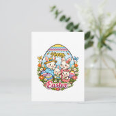 Hoppy Easter Colorful Cartoon Bunny Family Graphic シーズンポストカード (スタンド正面)