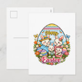 Hoppy Easter Colorful Cartoon Bunny Family Graphic シーズンポストカード (正面/裏面)