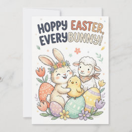 Hoppy Easter, Everybunny! - かわいいイースターグリーティング シーズンカード